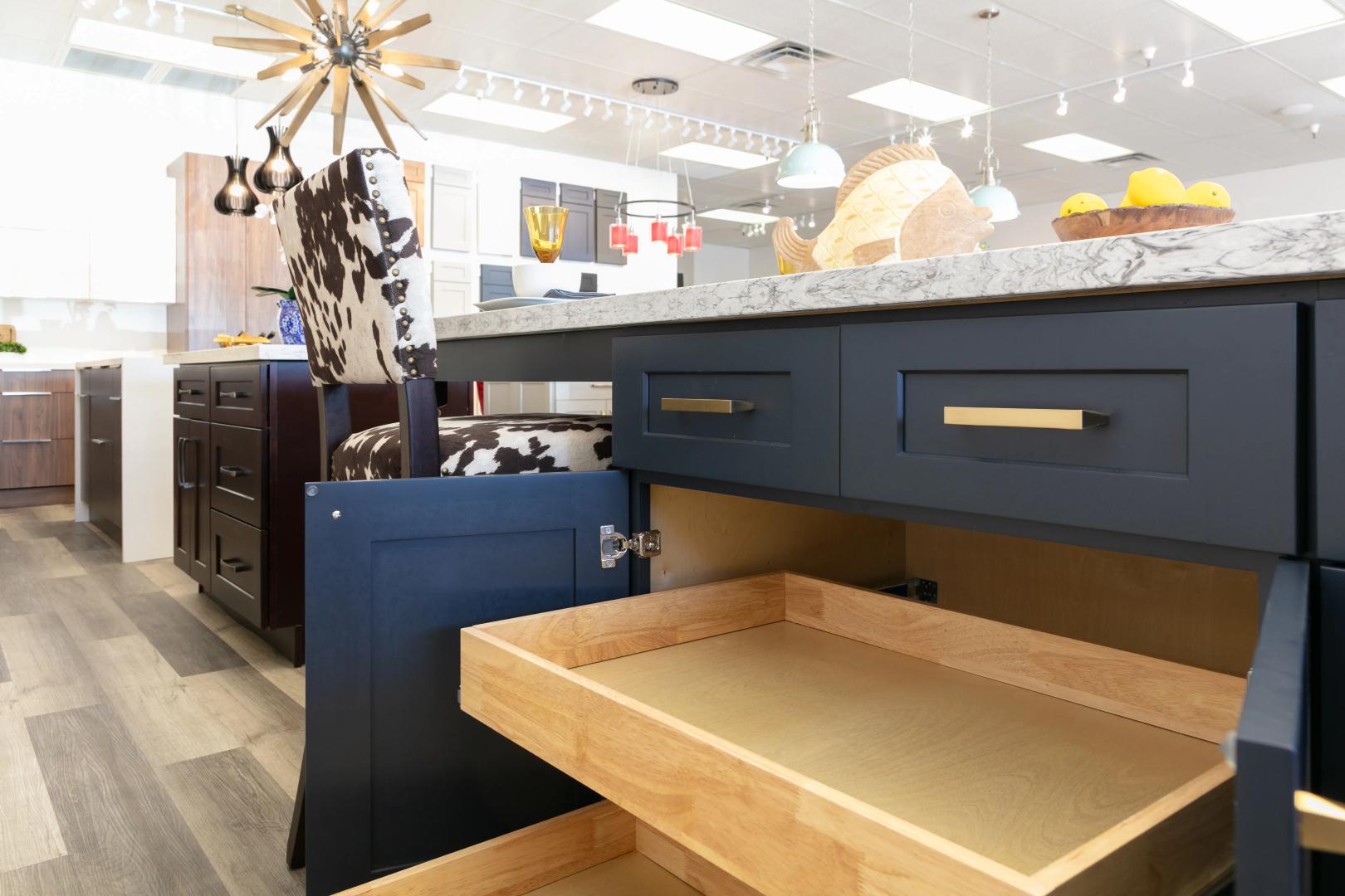 Signature Blue Cabinets with Roll Out Tray